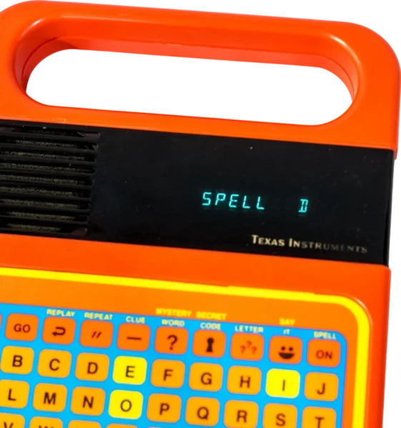tba 1978 texas instruments speak & spell educational toy product_perspective_image from Gimme80s.com, home of your favorite 1980s 1990s 2000s toys, fashion, electronics, and more