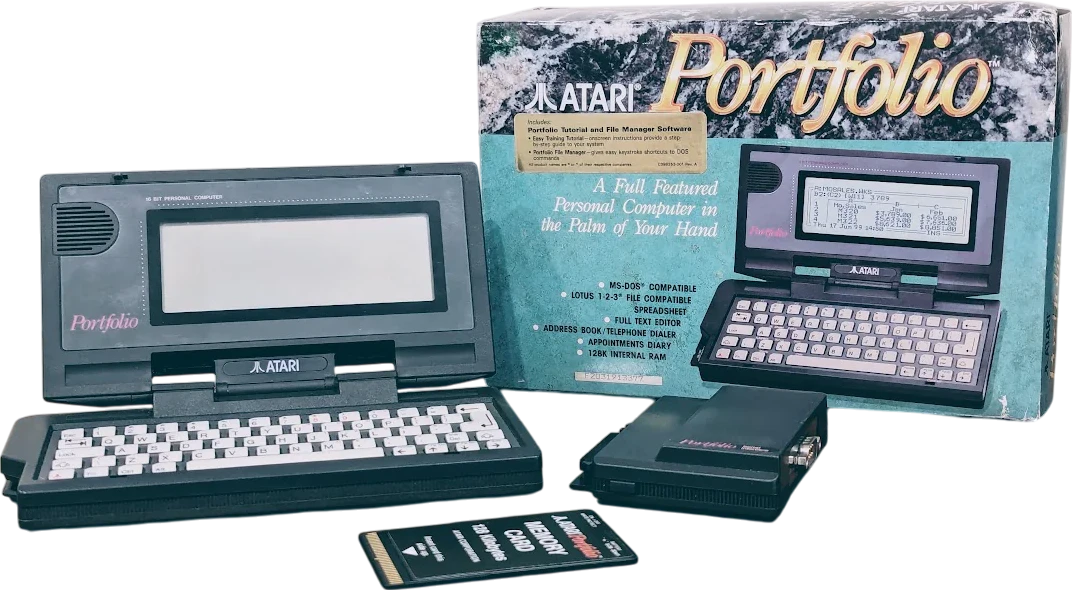 1989 atari atari portfolio pda box_front_image from Gimme80s.com, home of your favorite 1980s 1990s 2000s toys, fashion, electronics, and more