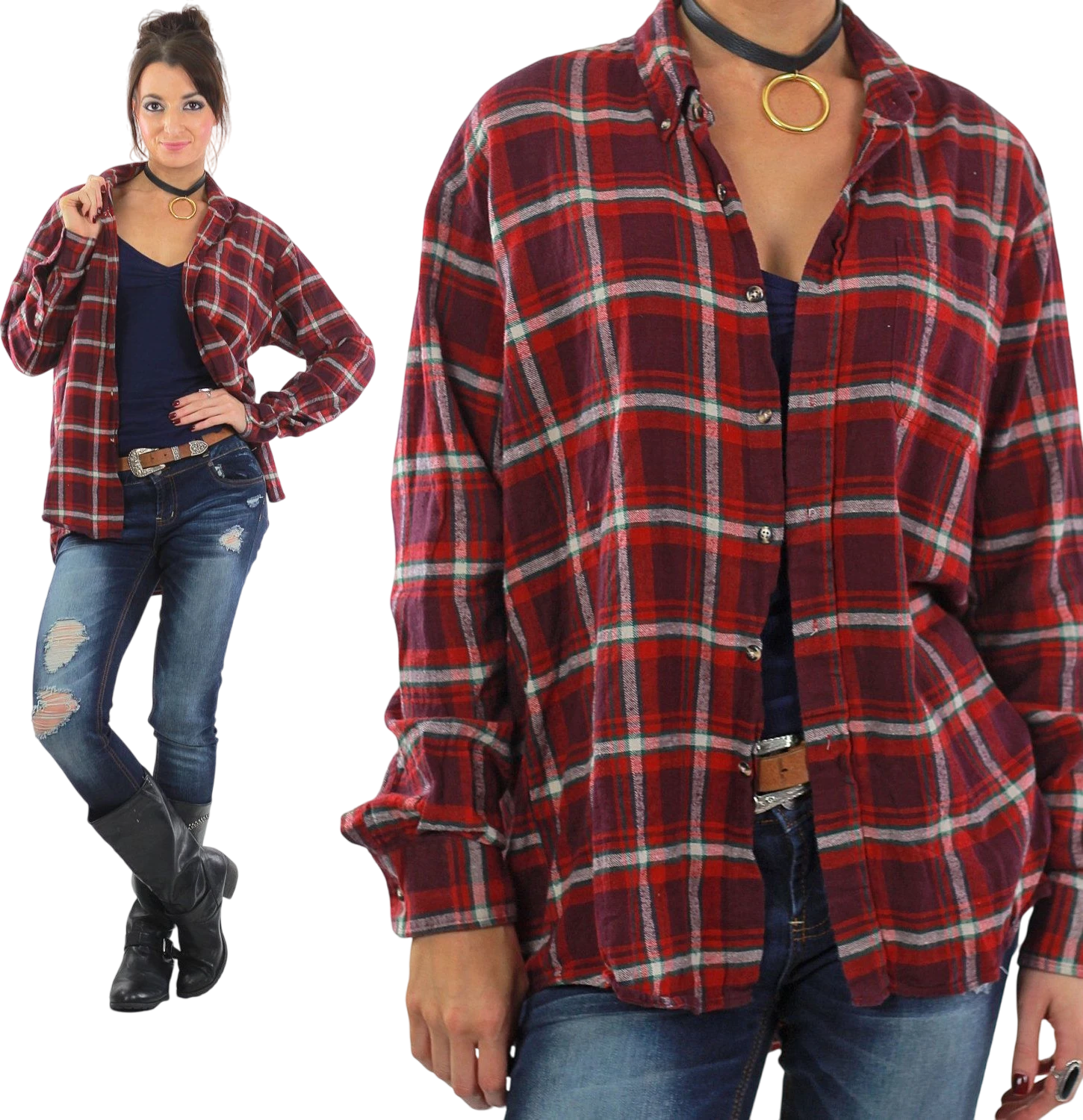 80s 90s Grunt Style Plaid Flannel Shirt